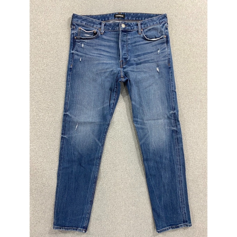 Express Jeans Men 34x32 (Fits 36x31) Dark Wash Slim Red Line Selvedge Button Fly